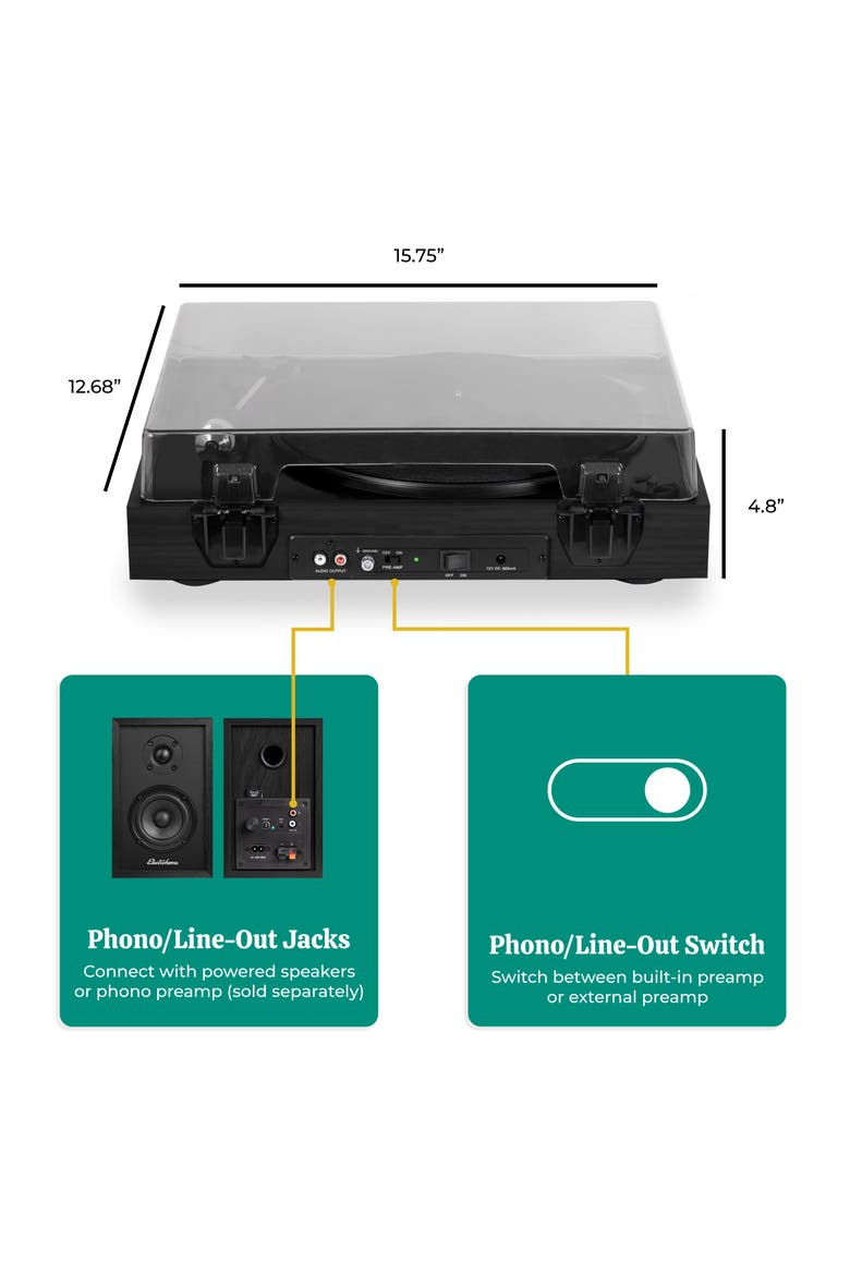 Vinyl Record Player, Belt-Drive Turntable, Bluetooth, Vinyl-to-MP3, Alternate, color, Black
