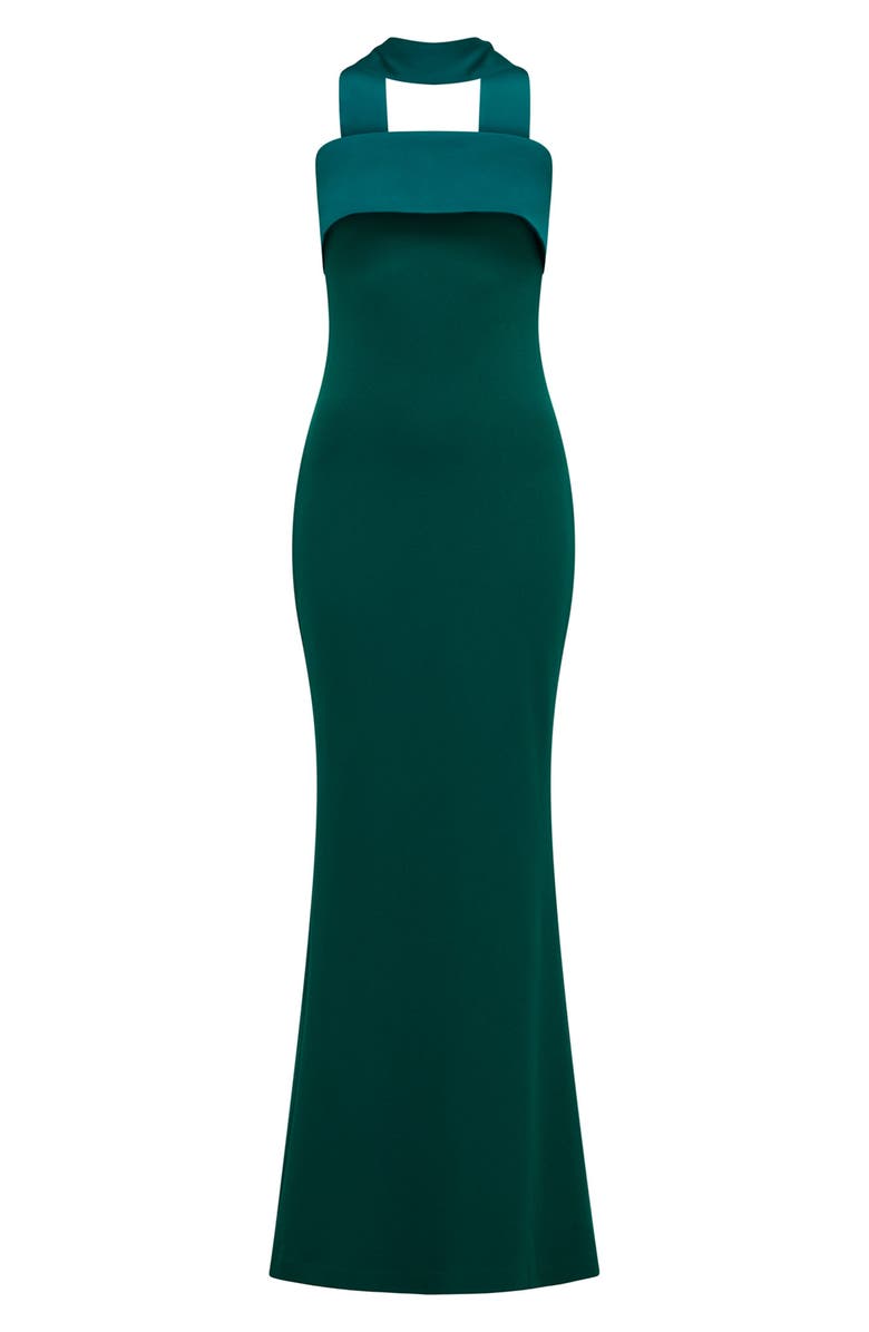 Ever New Odelia Strapless Satin Mermaid Gown & Scarf Set, Alternate, color, Emerald Green