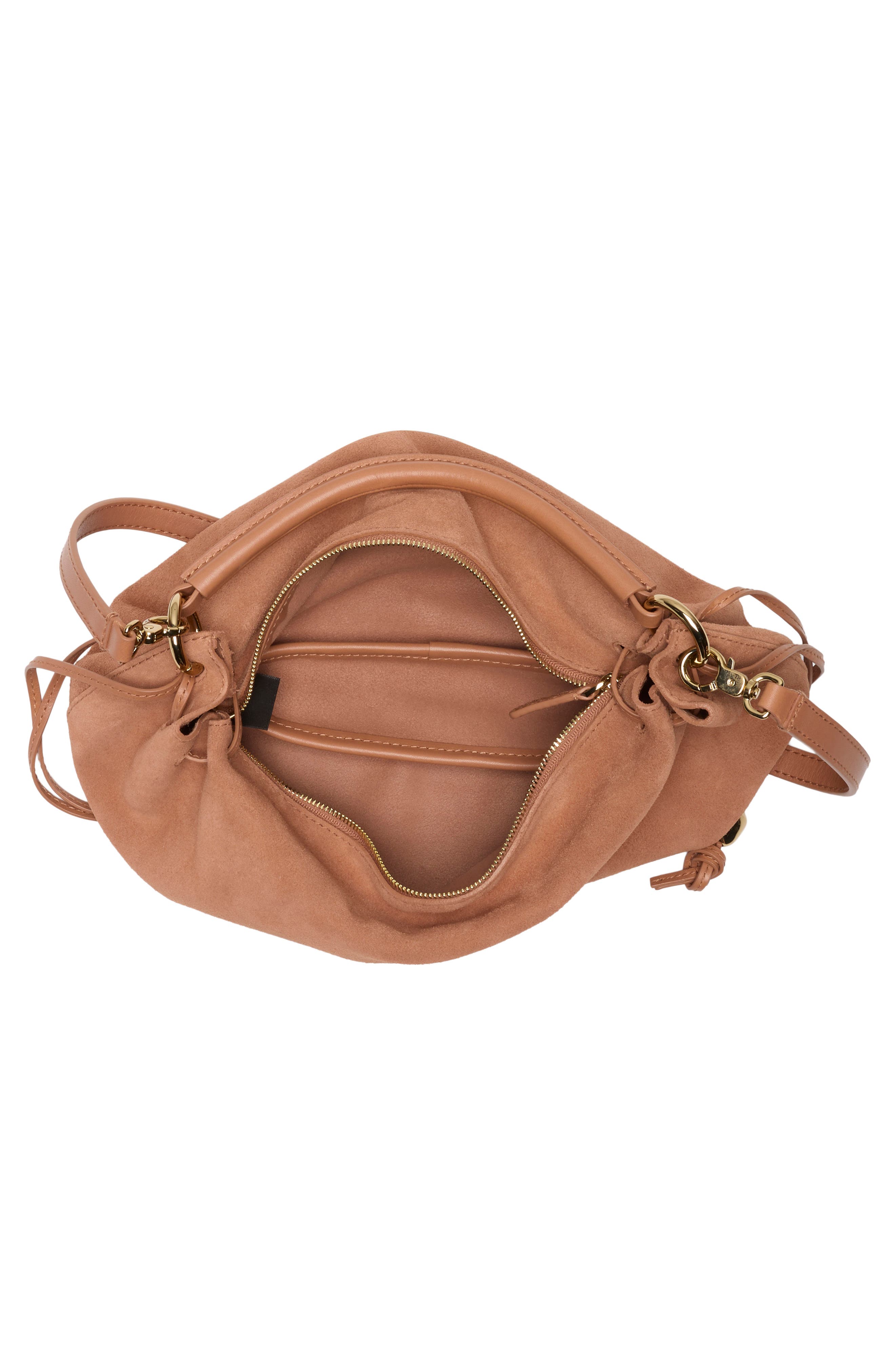 The Camren Gathered Suede Shoulder Bag, Alternate, color, WARM UMBER