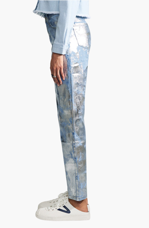 Kancan Premier Roberta Premier High Rise Straight Jeans In Light Wash Metallic