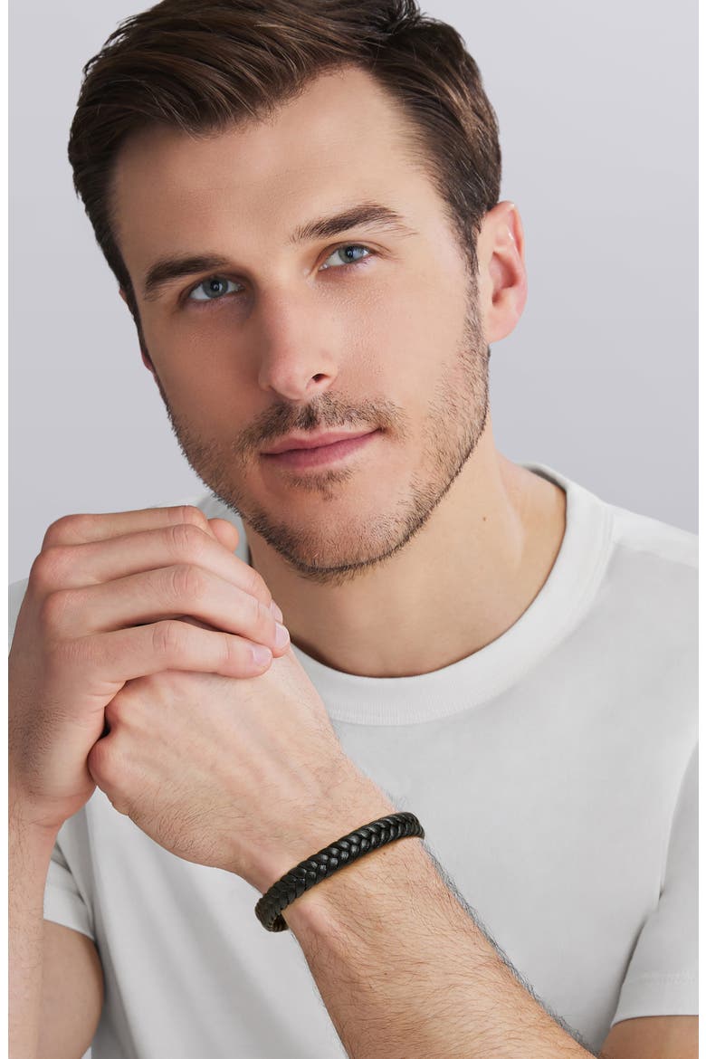 Men's Anthem Leather Bracelet, Alternate, color, SILVER