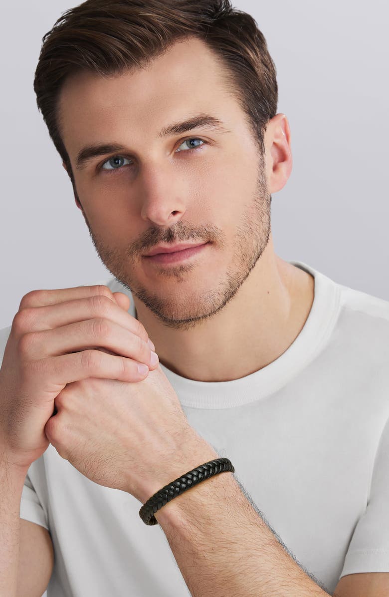 LAGOS Men's Anthem Leather Bracelet, Alternate, color, Silver