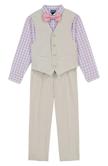Nautica Kids' Toddler & Little Boys Vest, Bow Tie, Plaid Shirt & Pants, 4 Piece Set In Khaki