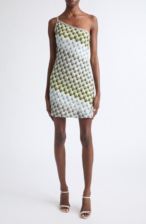 Metallic Jacquard One-Shoulder Minidress