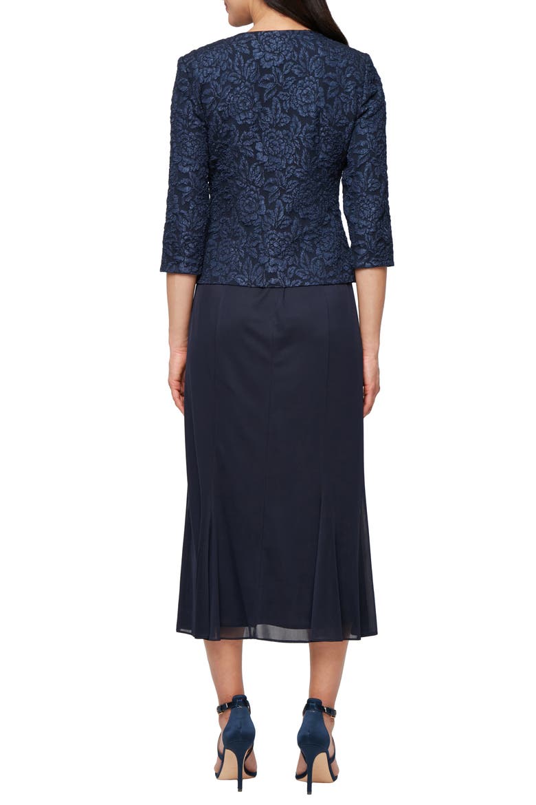 Jacquard Cocktail Dress with Jacket, Alternate, color, NAVY
