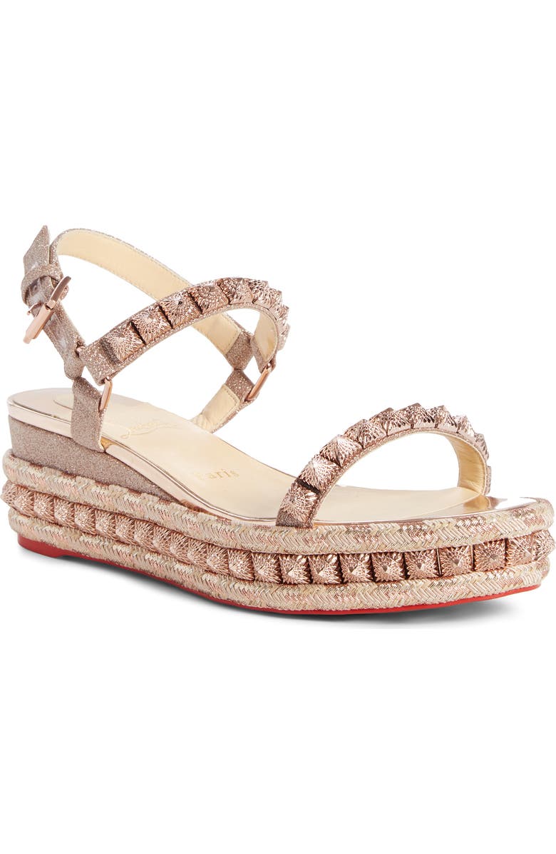 Christian Louboutin Pira Studded Glitter Wedge Sandal, Main, color,