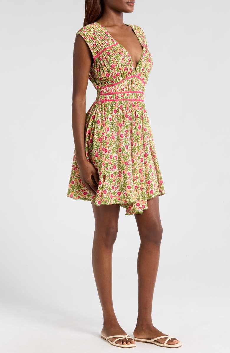 Poupette St Barth Ciao Floral Pleated Cover-Up Mini Sundress, Alternate, color, Pink Honolulu