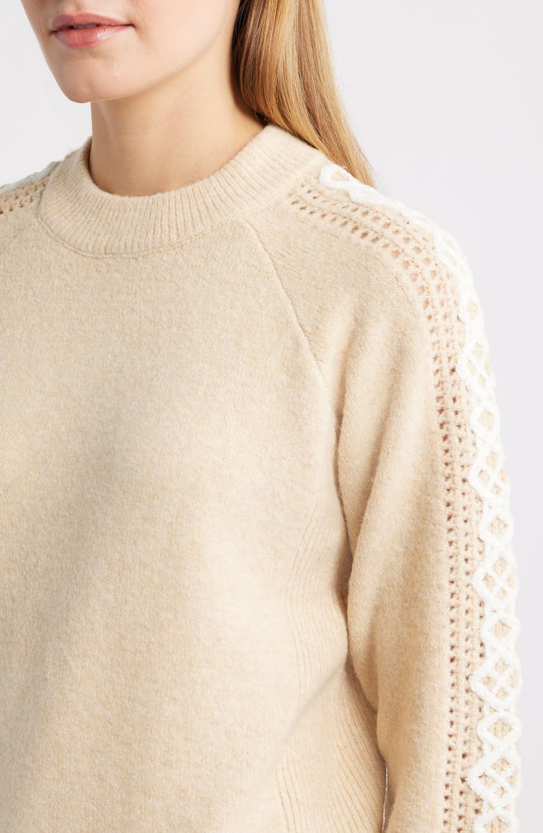 CITY BLUES Embroidered Sleeve Mock Neck Sweater, Alternate, color, Oatmeal