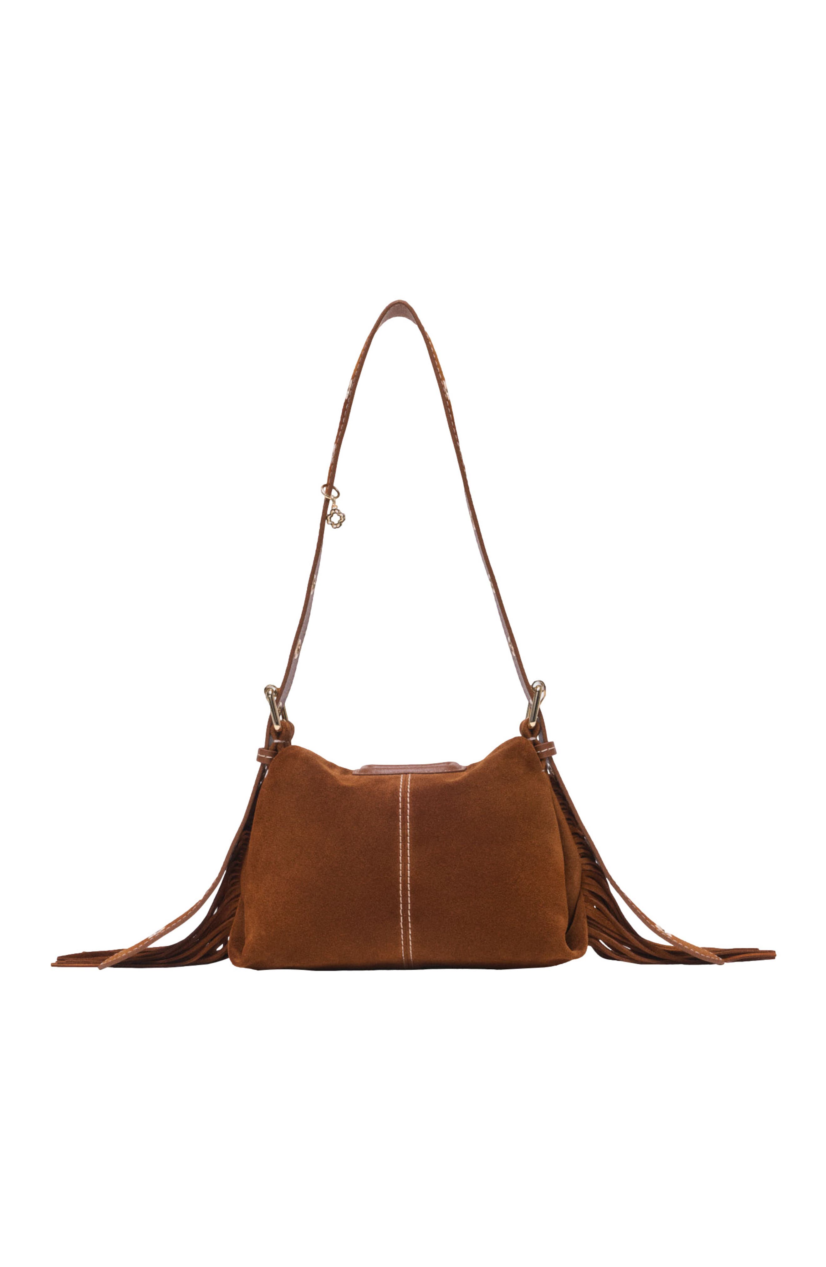 maje Topstitched suede Miss M Mini bag, Main, color, Brown