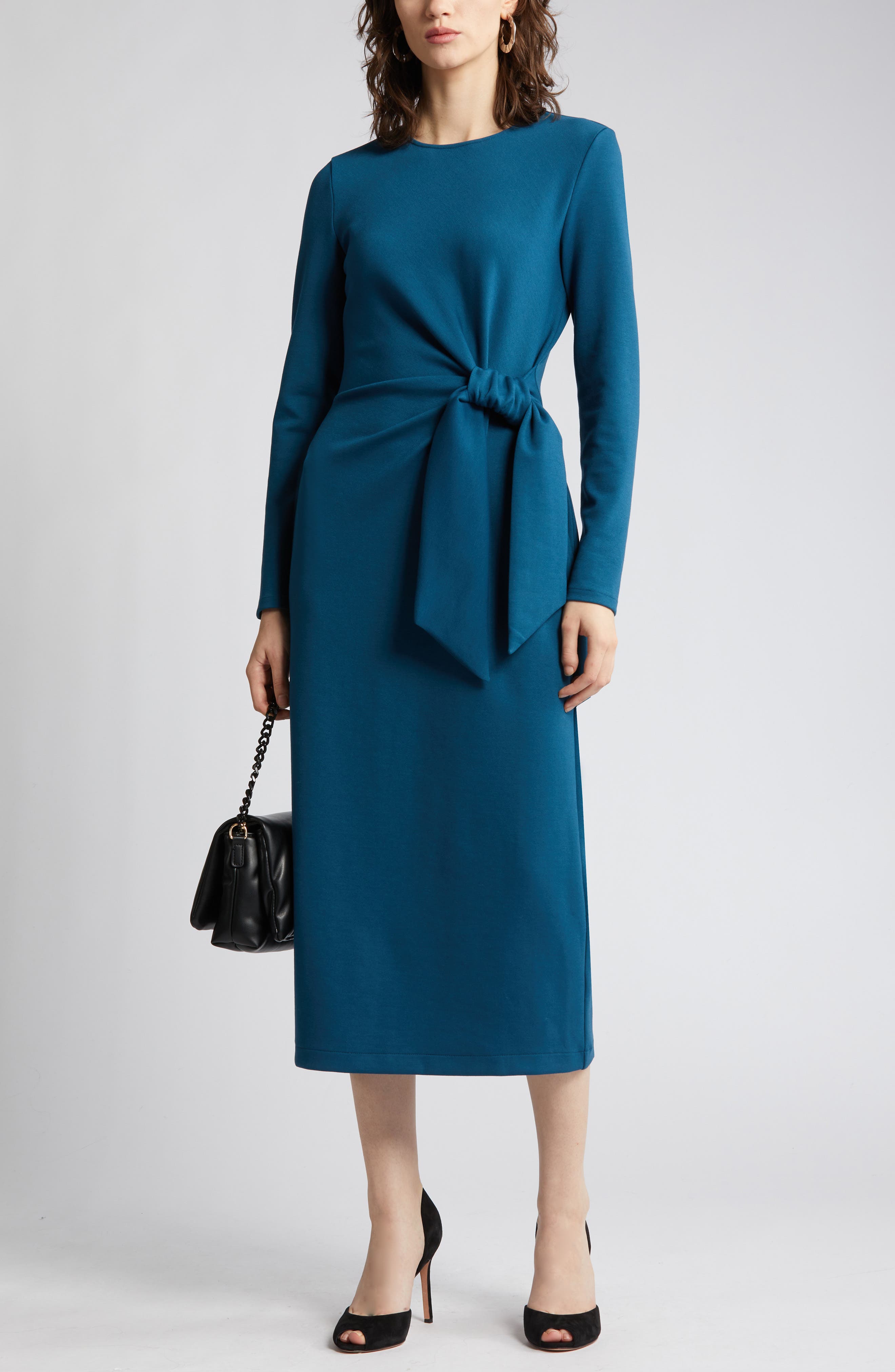 nordstrom tie waist long sleeve knit midi dress Long Sleeve Tie Waist Midi Sweater Dress (Women)