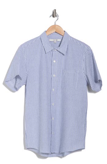 Joe's Stripe Cotton Seersucker Short Sleeve Button-up Shirt In Sailor/white