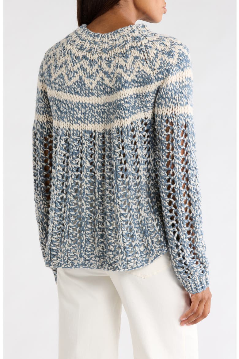 Chevron Felted Wool & Cashmere Knit Sweater, Alternate, color, ECRU HEATHER/ DEEP FROST