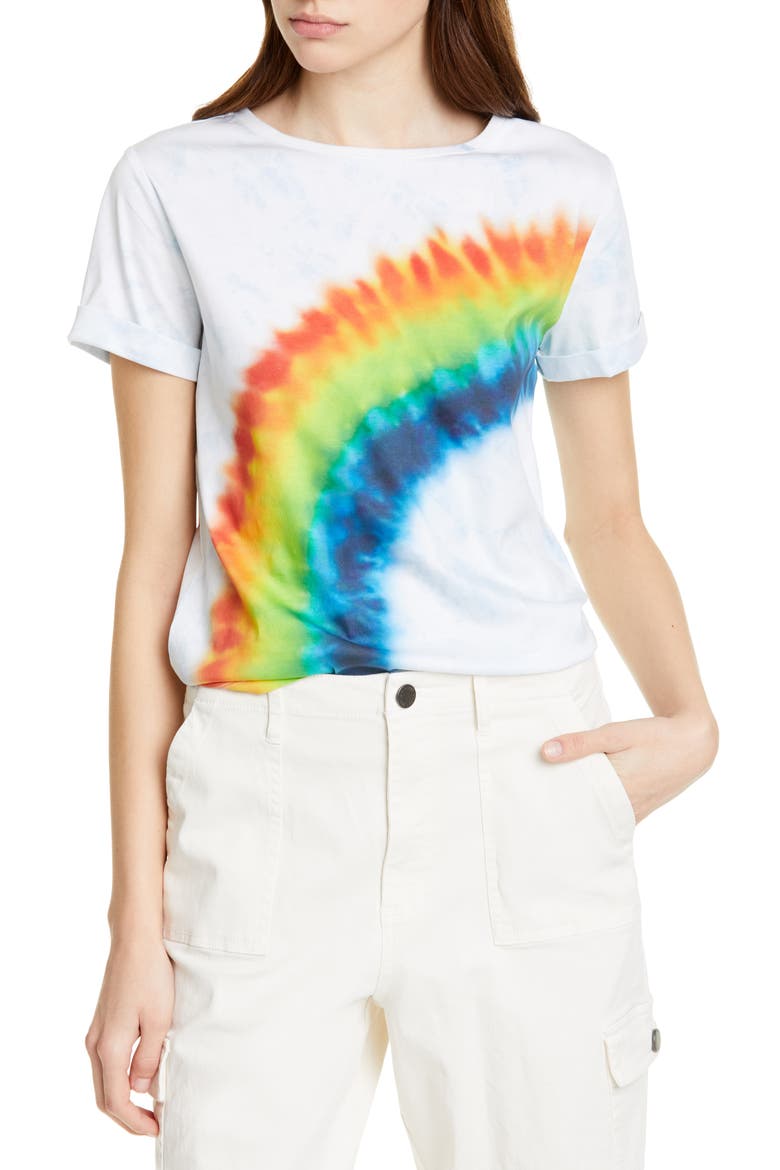 Shira Roll Sleeve Tee, Main, color, RAINBOW TIE DYE