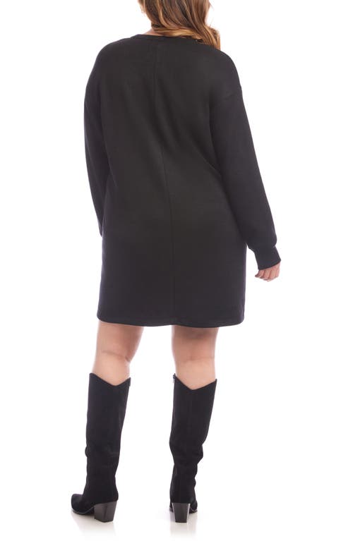 Karen Kane Plus Long Sleeve V Neck Button Detail Dress In Black