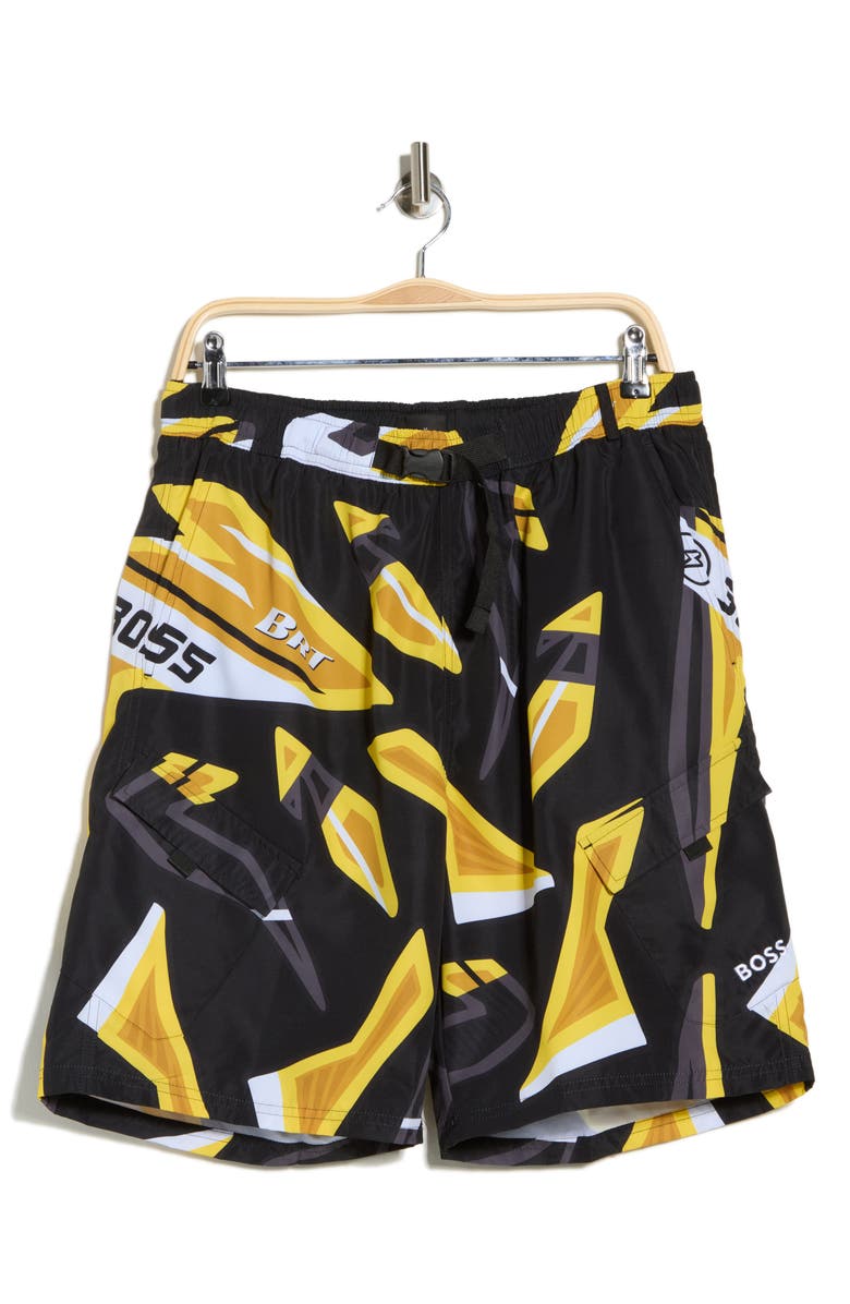 BOSS Print Swim Trunks, Main, color, Light/ Pastel Yellow