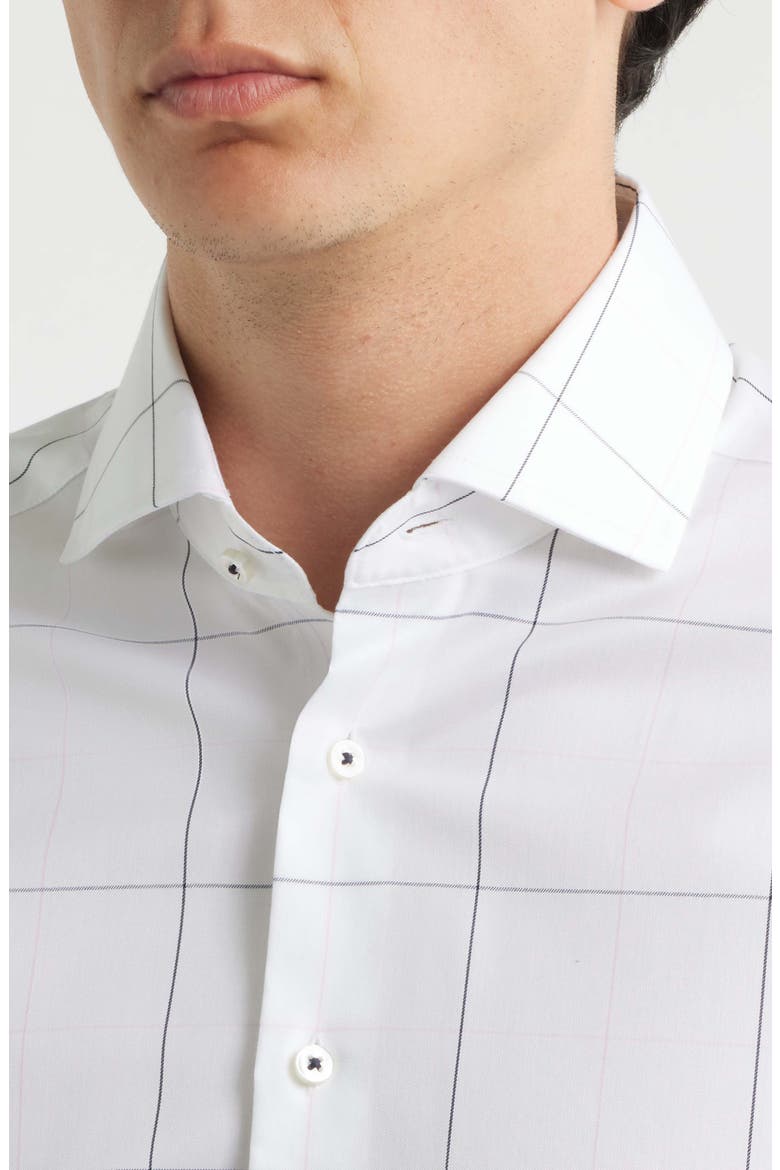 Slim Fit Windowpane Check Non-Iron Cotton Twill Dress Shirt, Alternate, color, NAVY