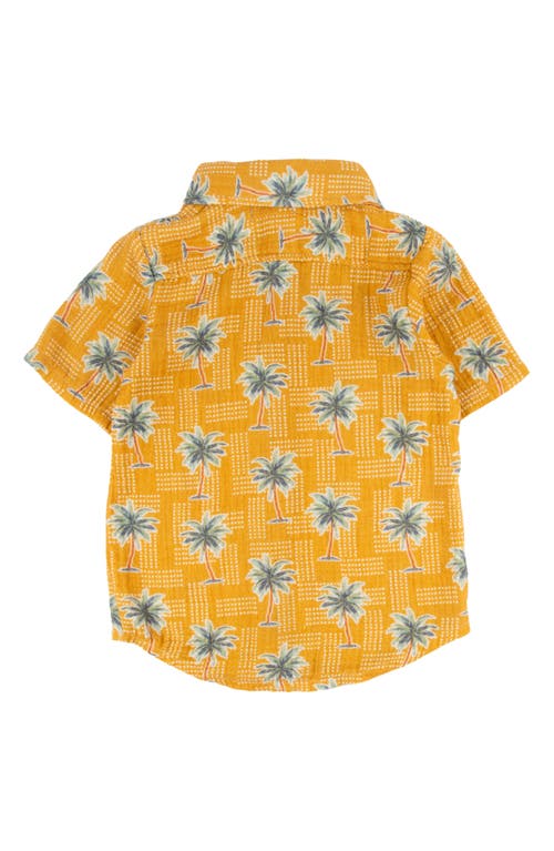 Miki Miette Kids' Jerry Palm Tree Print Short Sleeve Cotton Button-up Shirt In Trader Sam