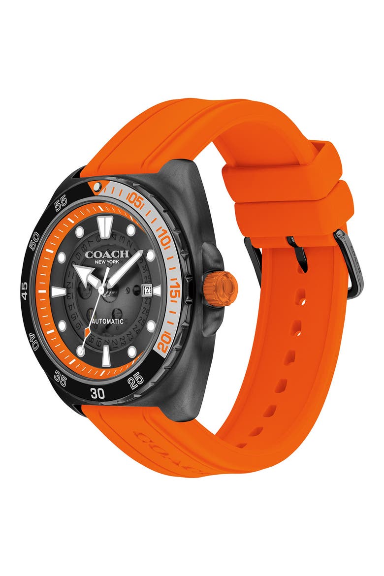 Charter Silicone Strap Watch, 44.5mm, Alternate, color, BLACK/ORANGE