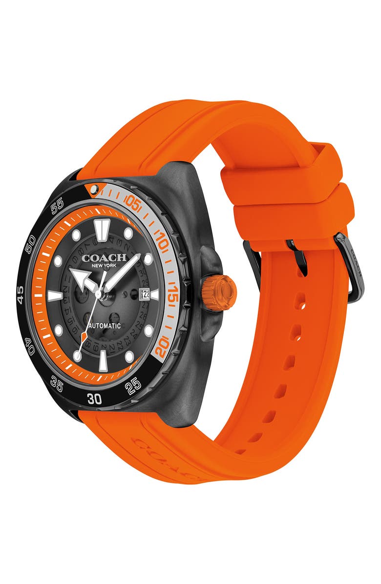 COACH Charter Silicone Strap Watch, 44.5mm, Alternate, color, Black/Orange