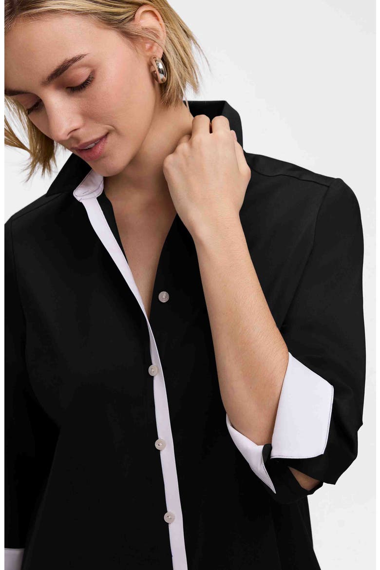 Charlie Contrast Trim Cotton Blend Button-Up Shirt, Alternate, color, BLACK