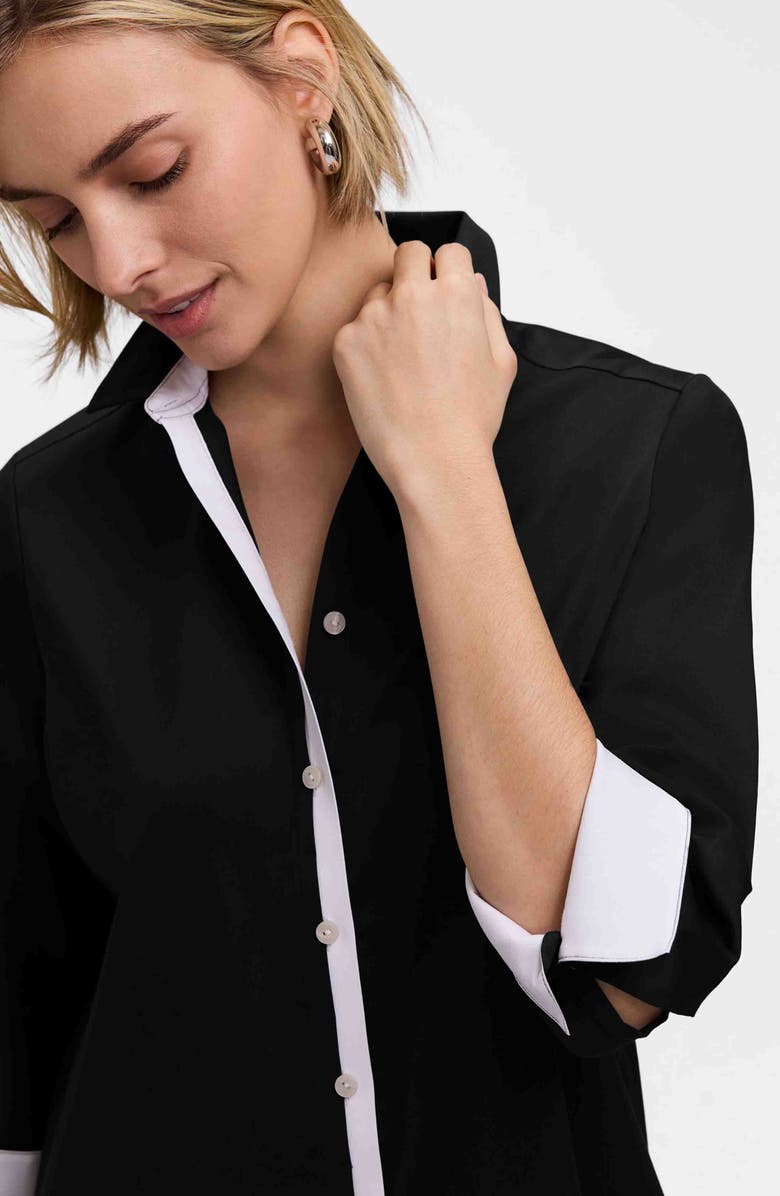 Foxcroft Charlie Contrast Trim Cotton Blend Button-Up Shirt, Alternate, color, 