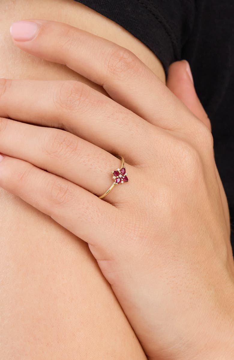 Bony Levy El Mary Ruby & Diamond Flower Ring, Alternate, color, 18K Yellow Gold/ Ruby