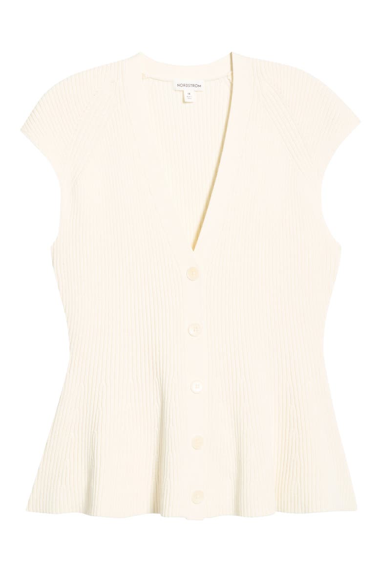 Cap Sleeve Peplum Cardigan, Alternate, color, IVORY TOFU