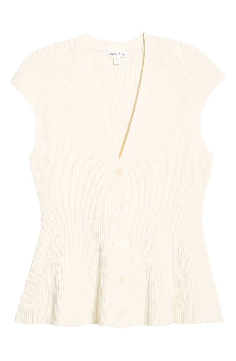 Nordstrom Cap Sleeve Peplum Cardigan, Main, color, Ivory Tofu