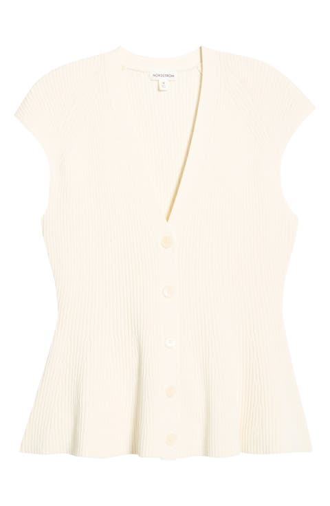 Cap Sleeve Peplum Cardigan (Plus)