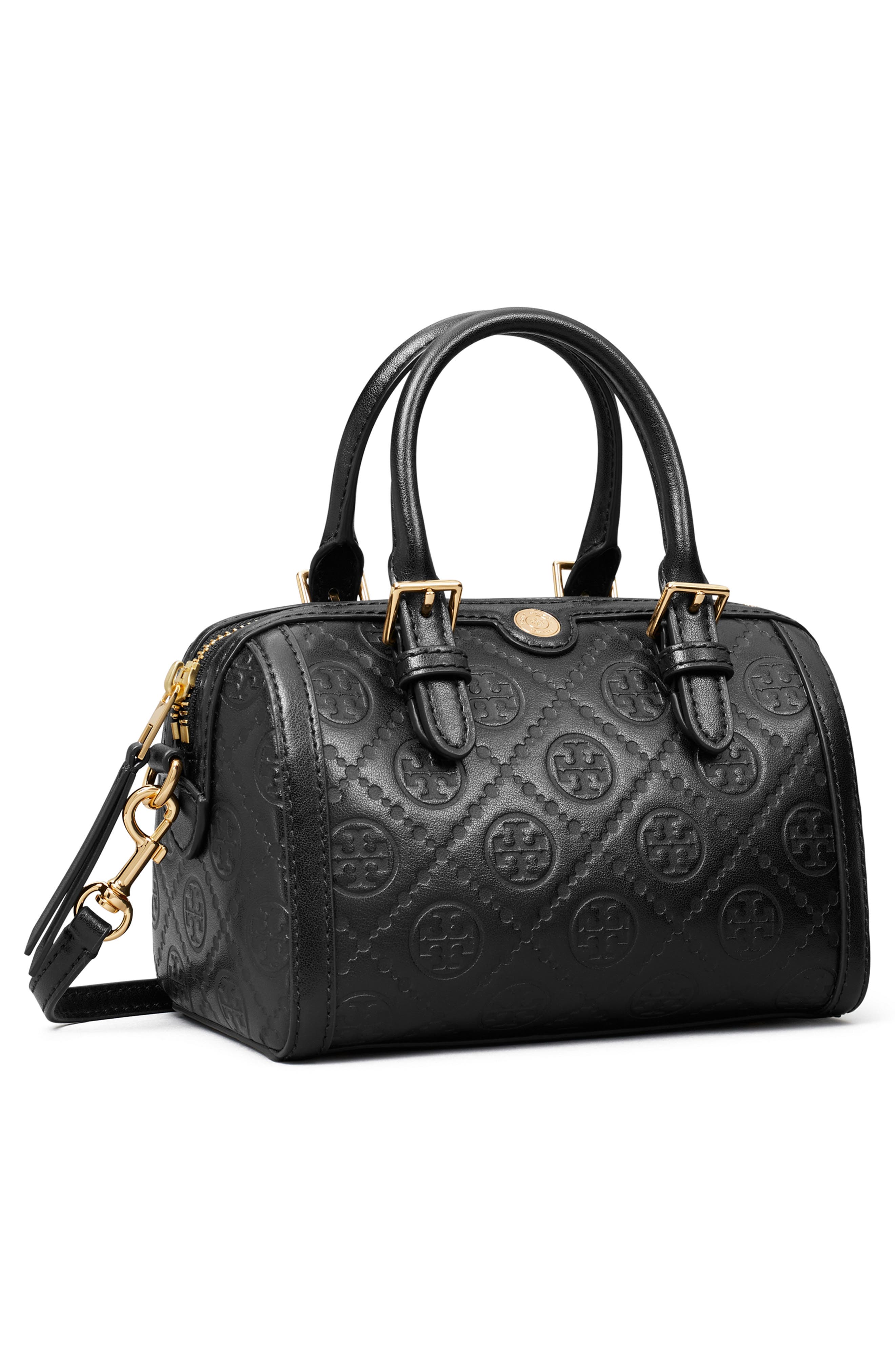 Tory Burch Petite T Monogram Leather Barrel Bag, Alternate, color, 