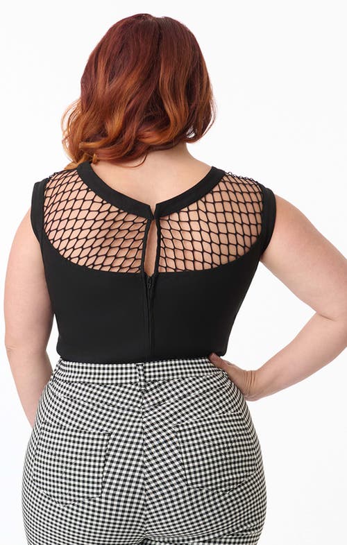 Unique Vintage Plus Size Diamond Cutout Top In Black