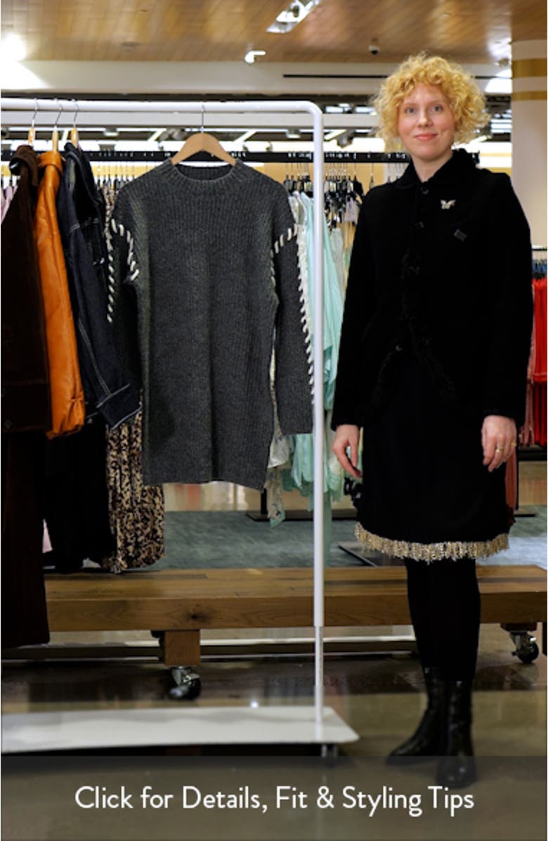 Contrast Whipstitch Long Sleeve Mini Sweater Dress, sales video thumbnail