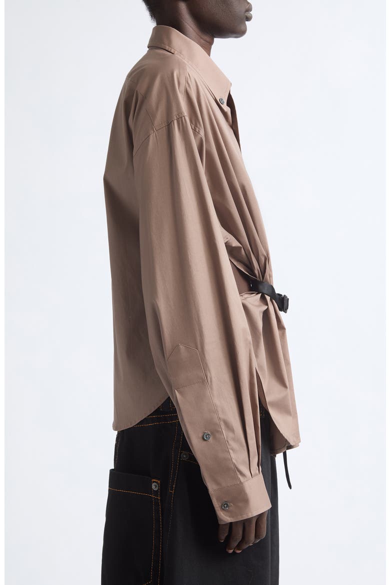 Belted Cotton Button-Down Shirt, Alternate, color, TAUPE