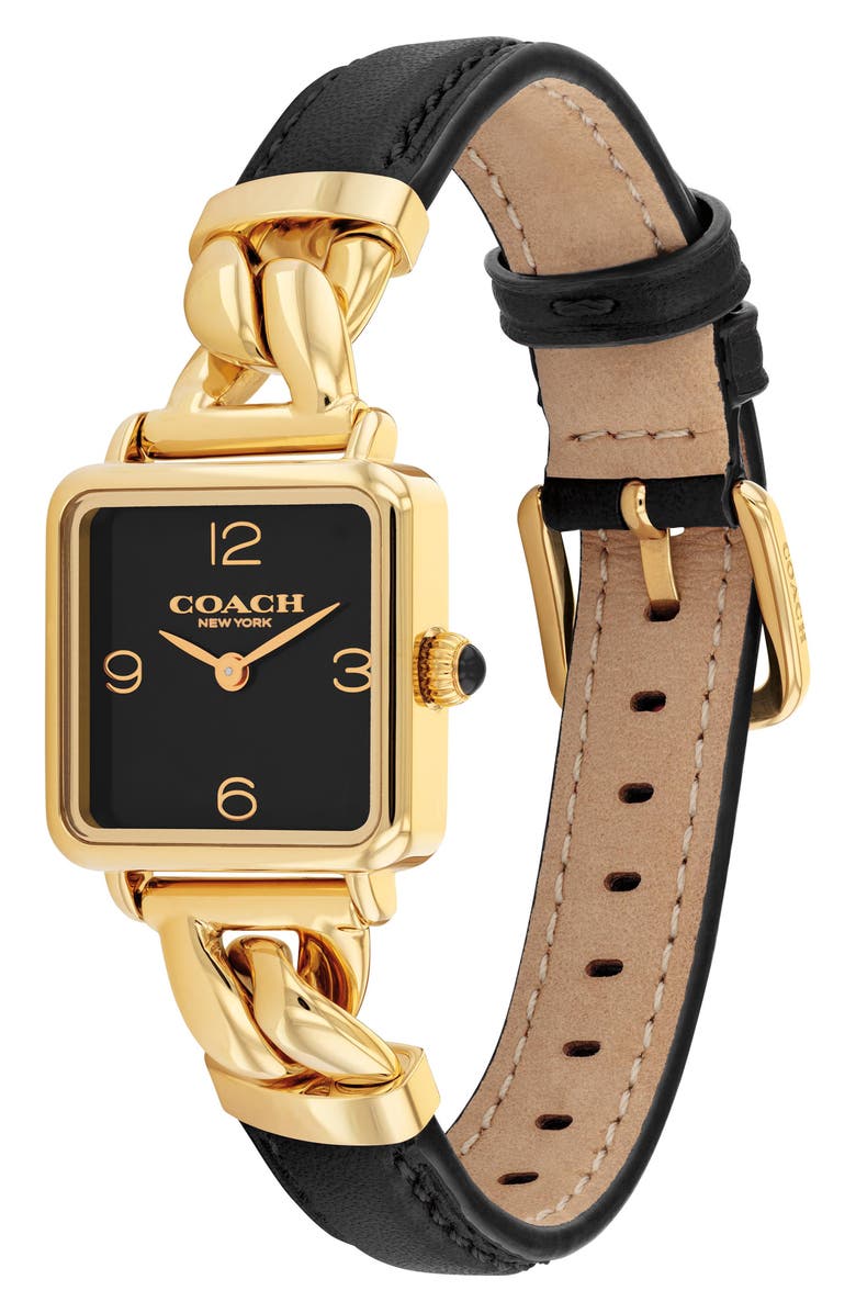COACH Cass Leather Strap Bracelet Watch, 22mm, Alternate, color, Black