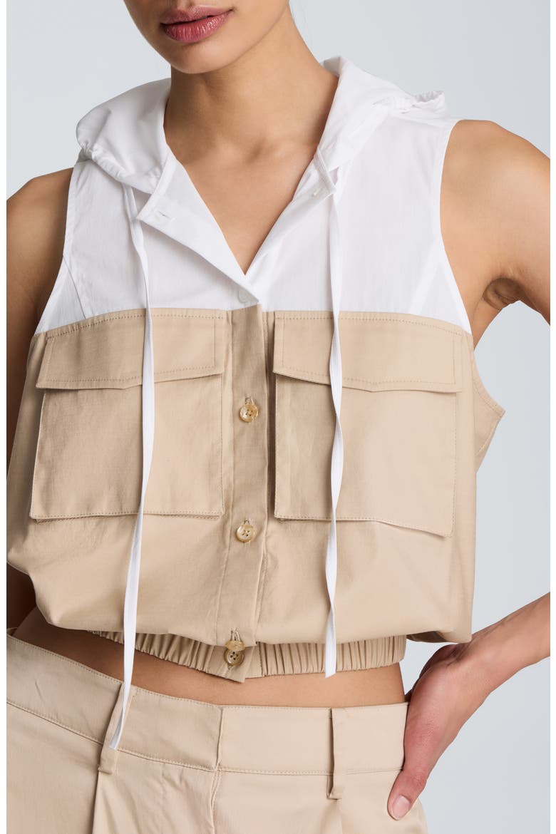 Hooded Sleeveless Stretch Cotton Top, Alternate, color, FARRO/ PURE WHITE