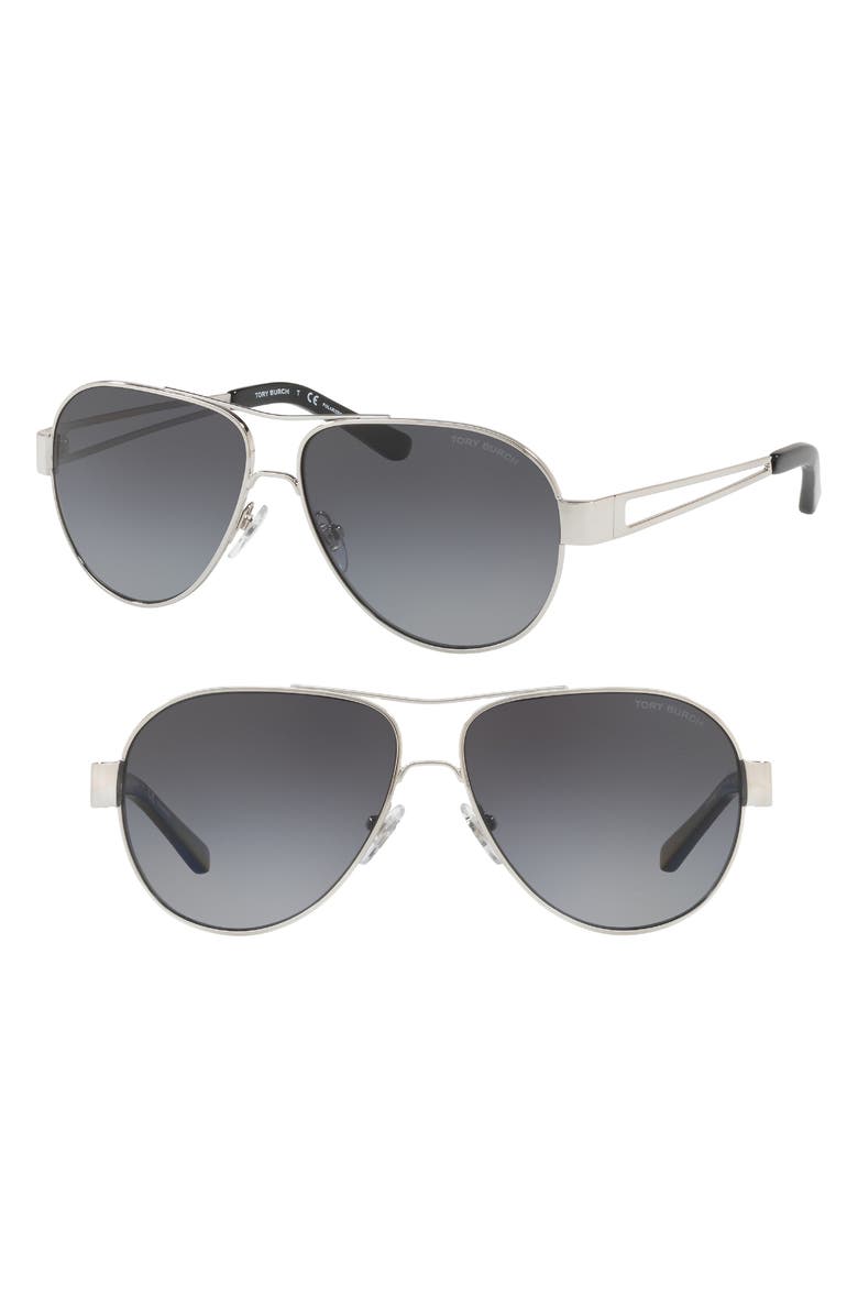 Tory Burch 55mm Polarized Aviator Sunglasses, Main, color, 