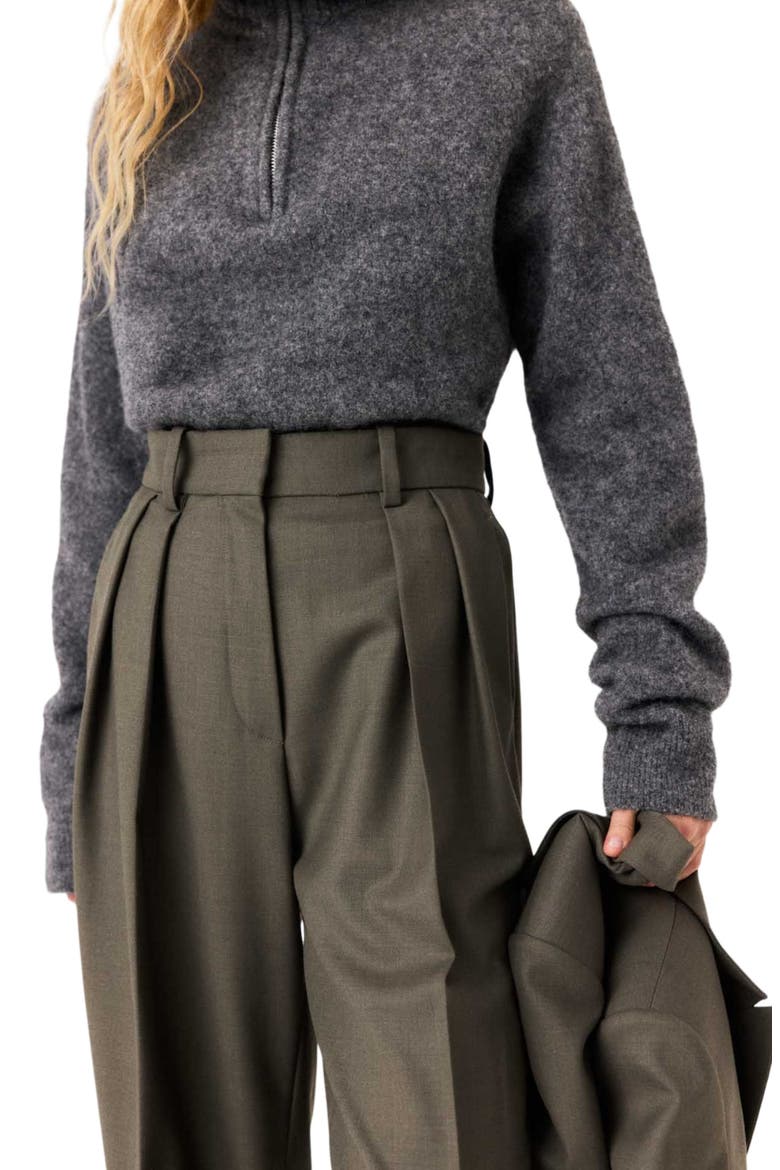 Wide-leg suit trousers with pleats, Alternate, color, Khaki