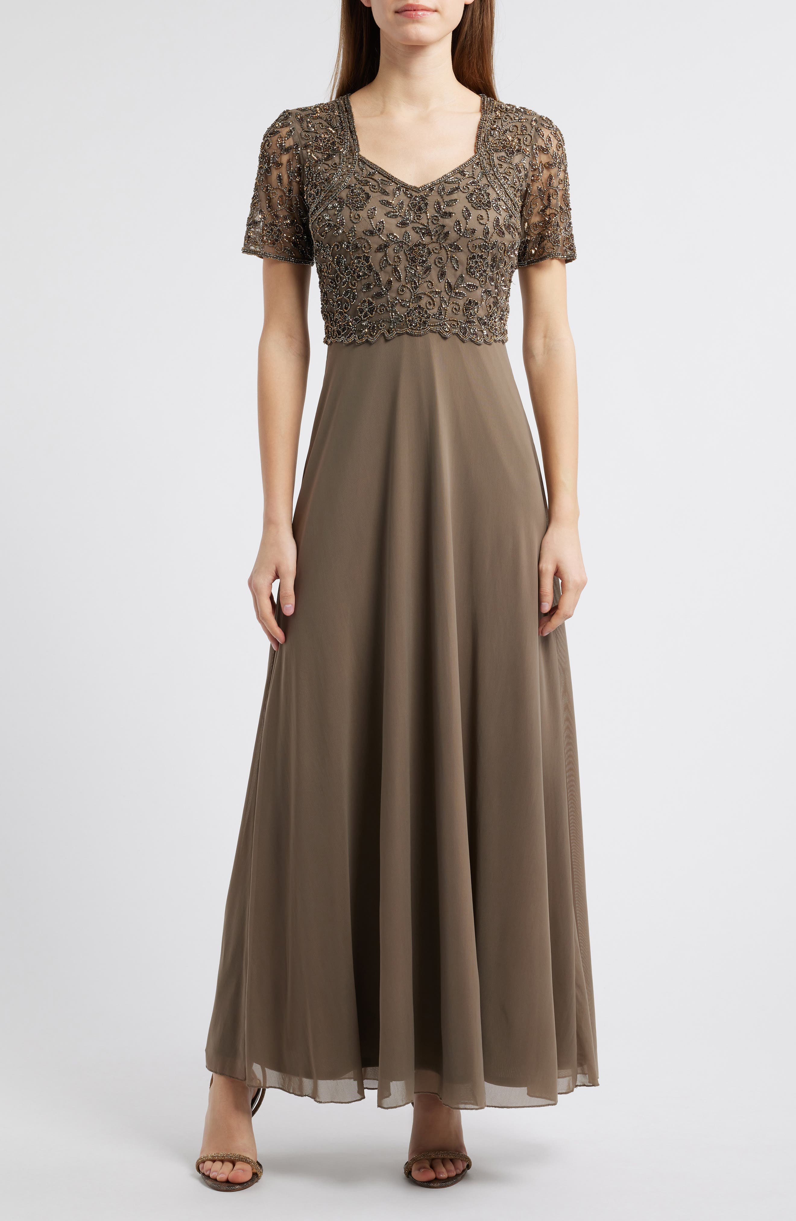 pisarro nights plus size beaded dresses Bodice A-Line Gown (Women) this dress features