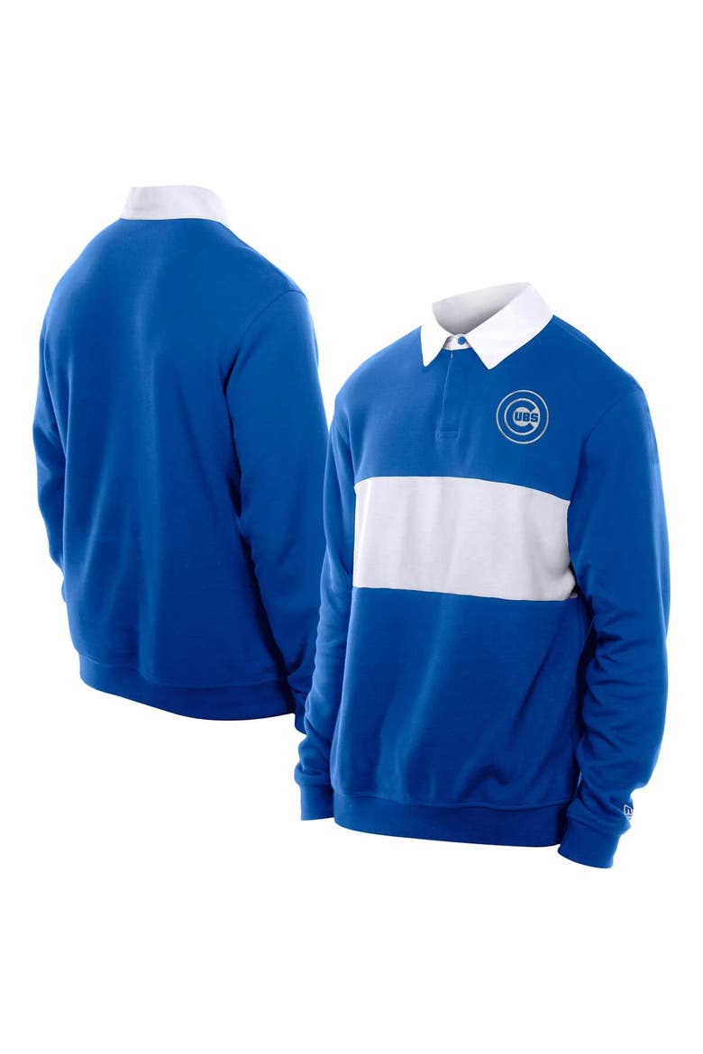 Men's New Era Royal Chicago Cubs Throwback Prep Colorblock Rugby Polo, Main, color, Royal