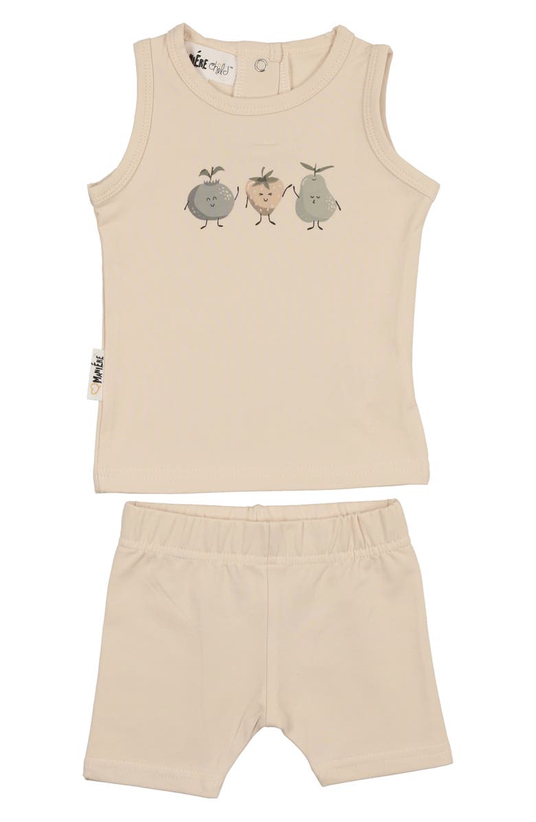 Manière Kids' Fruity Friends Stretch Cotton Tank & Shorts Set, Main, color, Sand