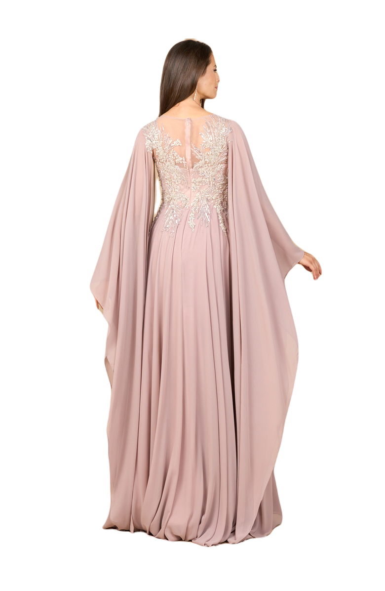LARA New York Chiffon A - line Long Gown with Cape Sleeves, Alternate, color, Dusty Rose