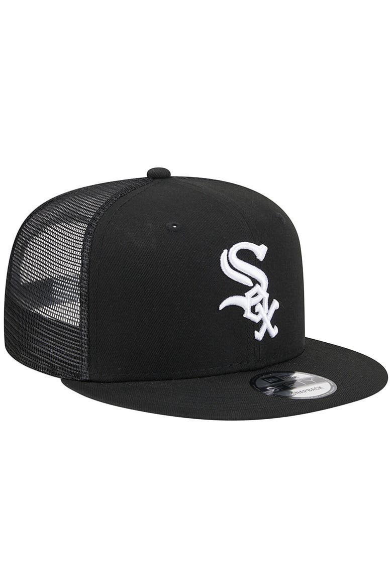 Men's New Era Black Chicago White Sox Team Color Trucker 9FIFTY Snapback Hat, Alternate, color, Black