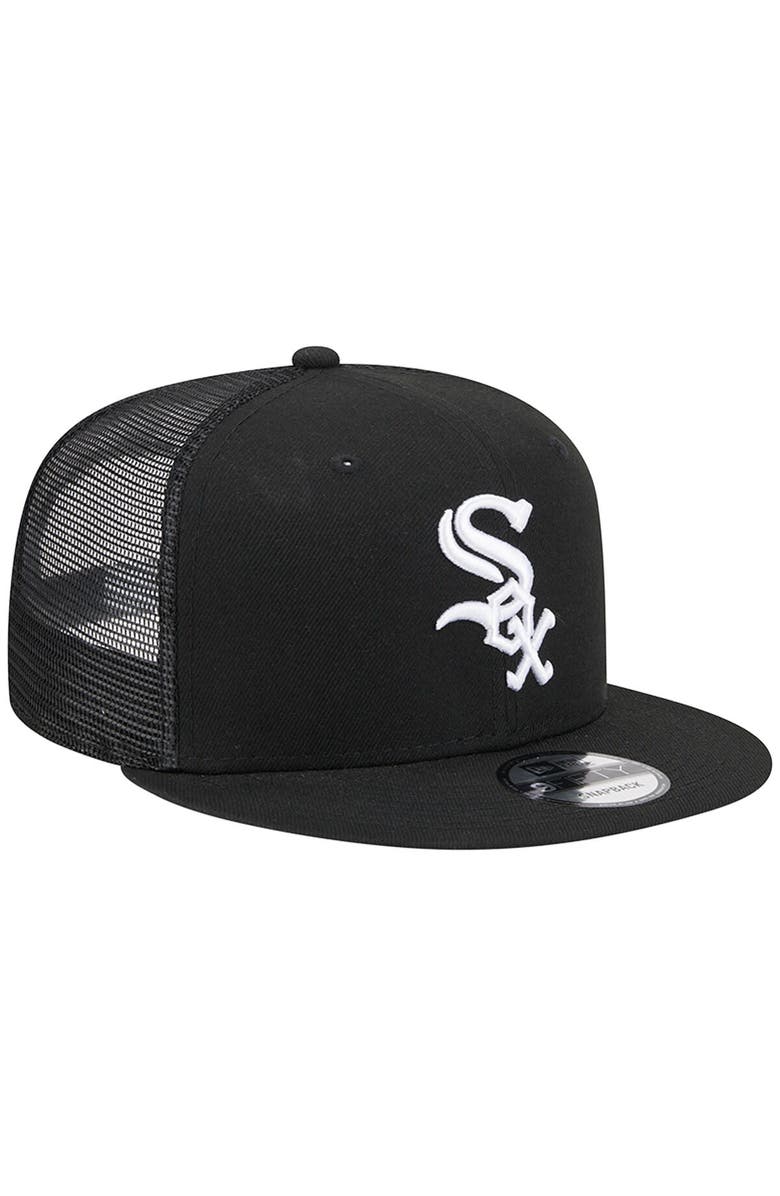 New Era Men's New Era Black Chicago White Sox Team Color Trucker 9FIFTY Snapback Hat, Alternate, color, Black