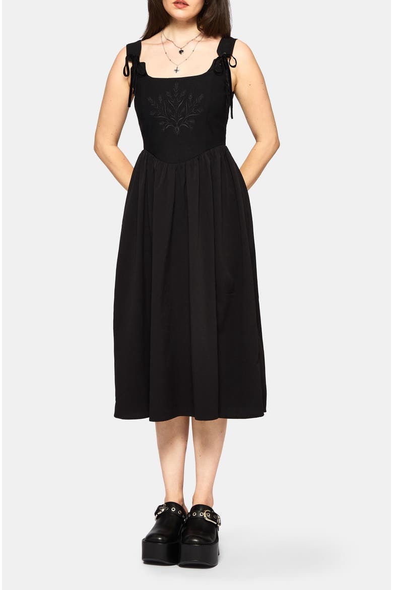 Cybele Embroidered Corset Midi Dress, Alternate, color, Black
