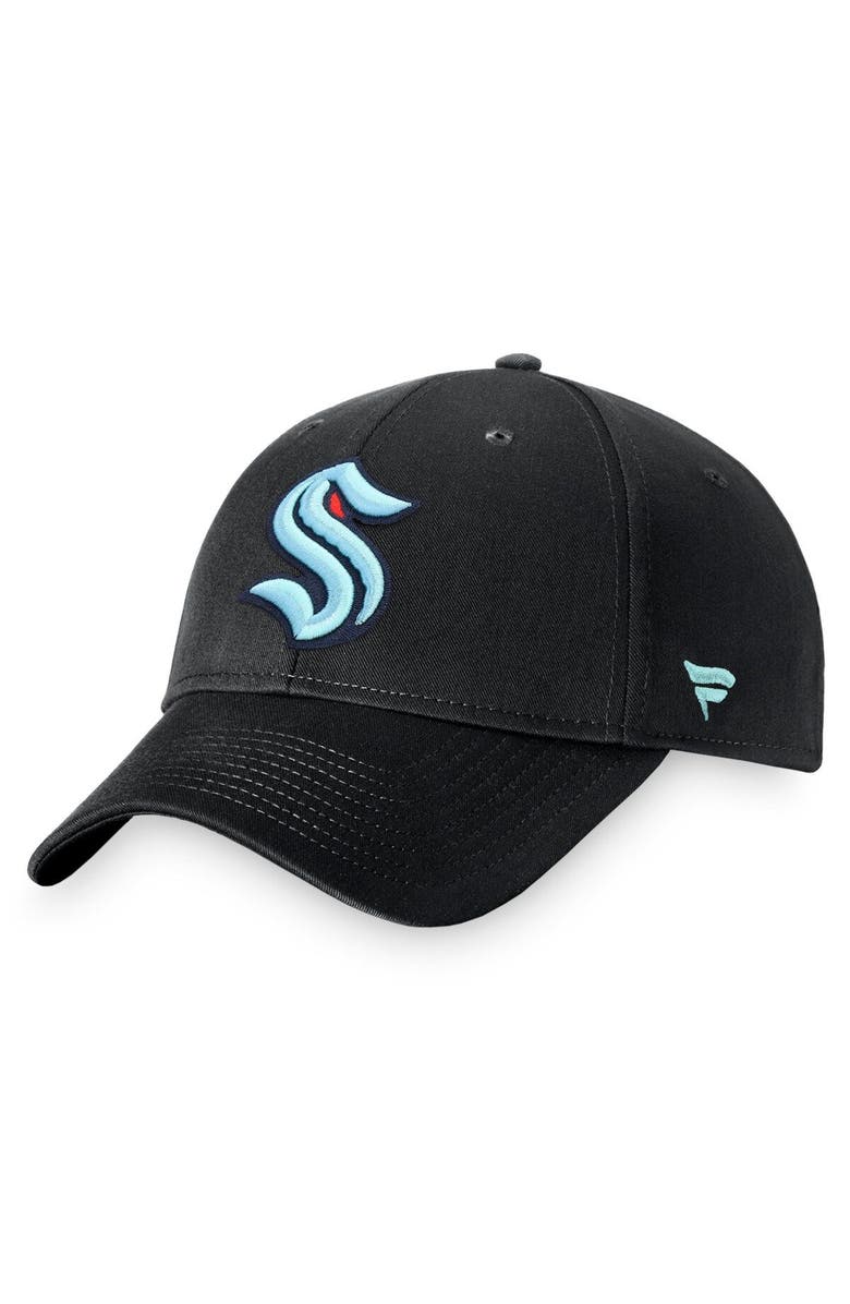 FANATICS Men's Fanatics Black Seattle Kraken Logo Core Adjustable Hat, Main, color, 