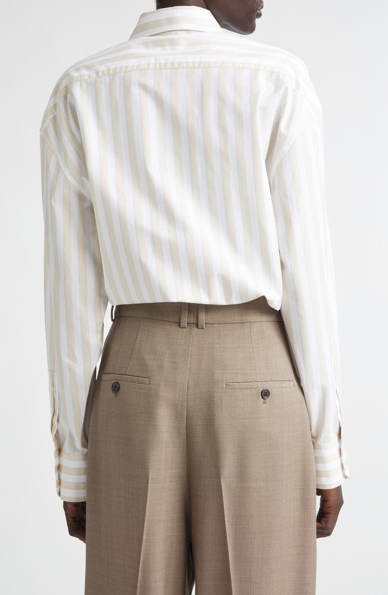 Saint Laurent Stripe Cotton Button-Up Shirt, Alternate, color, Craie Beige