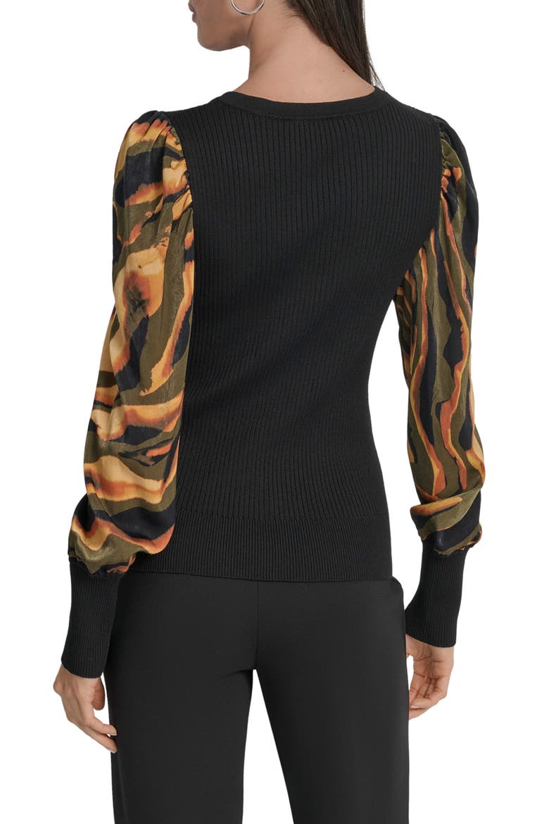 Rib Puff Shoulder Sweater, Alternate, color, BLACK/ UBRAN TIGER