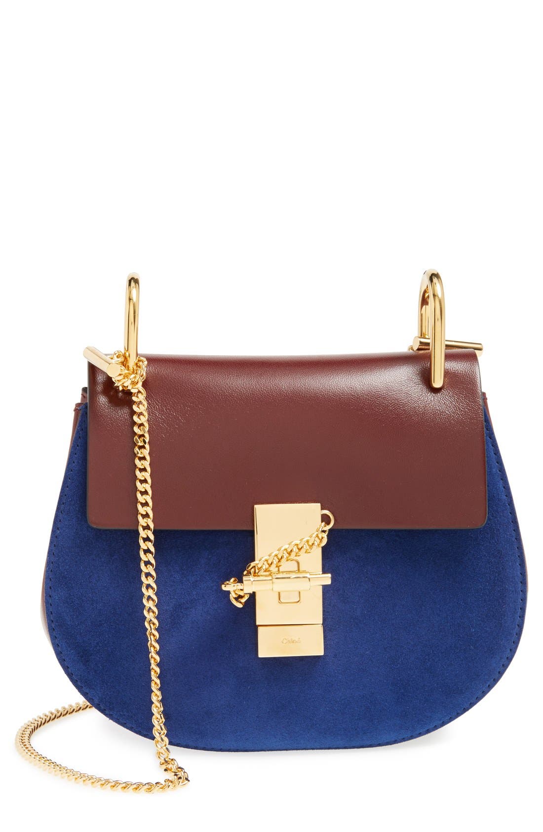 Chloé 'Mini Drew' Leather & Suede Shoulder Bag, Main, color, 