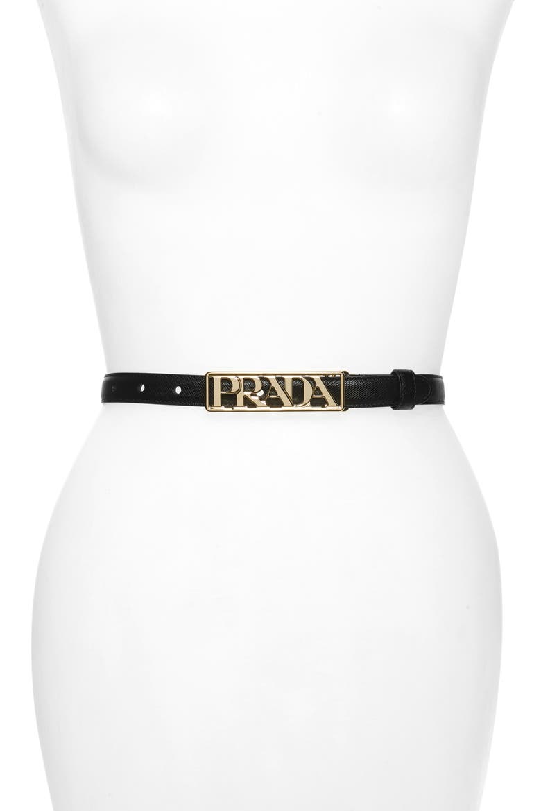 Logo Letter Saffiano Leather Belt, Main, color, NERO/ GOLD