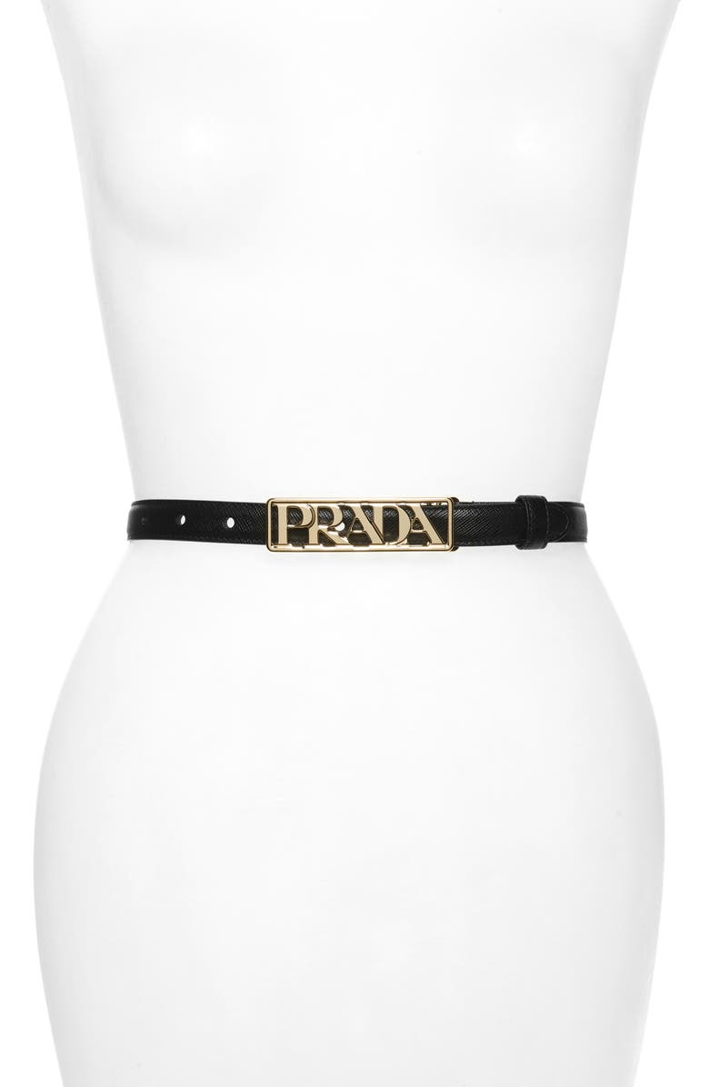 Prada Logo Letter Saffiano Leather Belt, Main, color, 